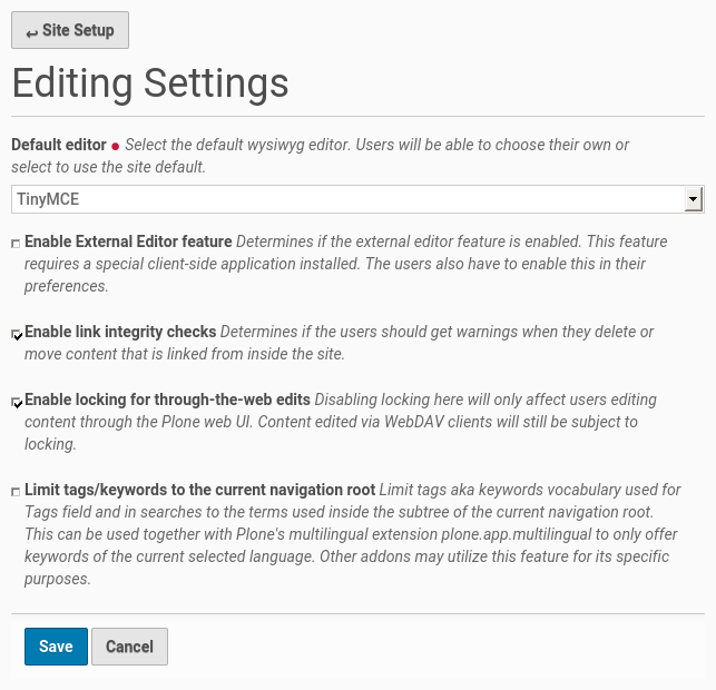 Editing setup configuration